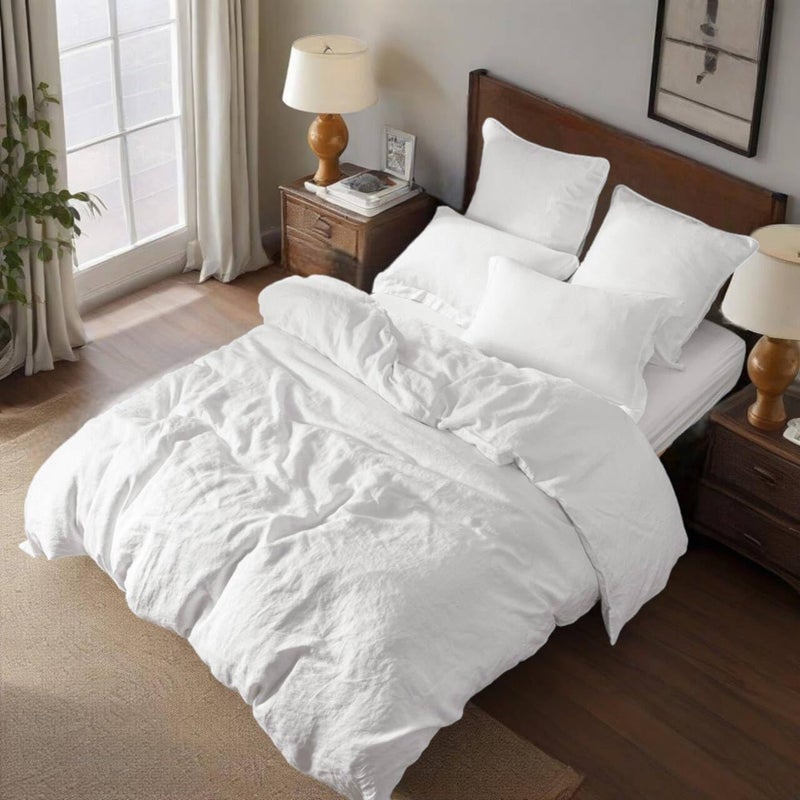 Simple&Opulence 100% Linen Duvet Cover Set, 3 PCS Natural French Flax White Duvet Cover Queen Size, Breathable Soft Comfy Linen Bedding Comforter Cover with 2 Pillowcases(White, 88"x92") - Image 2